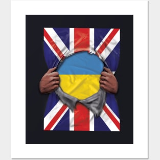 Ukraine Flag Great Britain Flag Ripped - Gift for Ukrainian From Ukraine Posters and Art